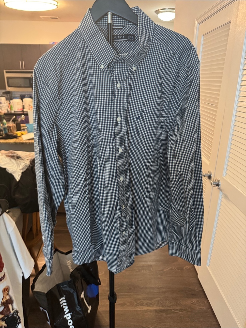Nautica Men's Navy and White Gingham Button-Down Shirt